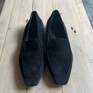 New Marion Parke Caroline Black Suede Square Toe Flat Loafer 10mm Size 6.5